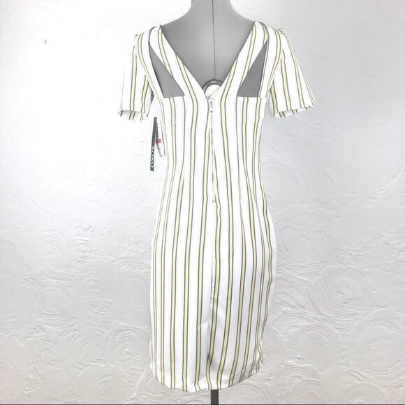 XOXO New White Stretch Dress with Yellow Stripes - Picture 1 of 15